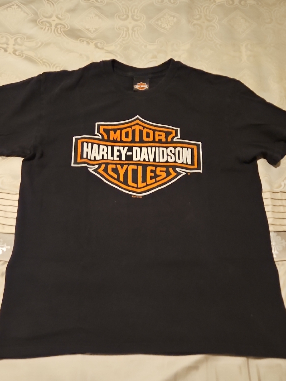 Rare Harley-Davidson Black T-Shirt with Orange and White Shield Logo COTE D'AZUR